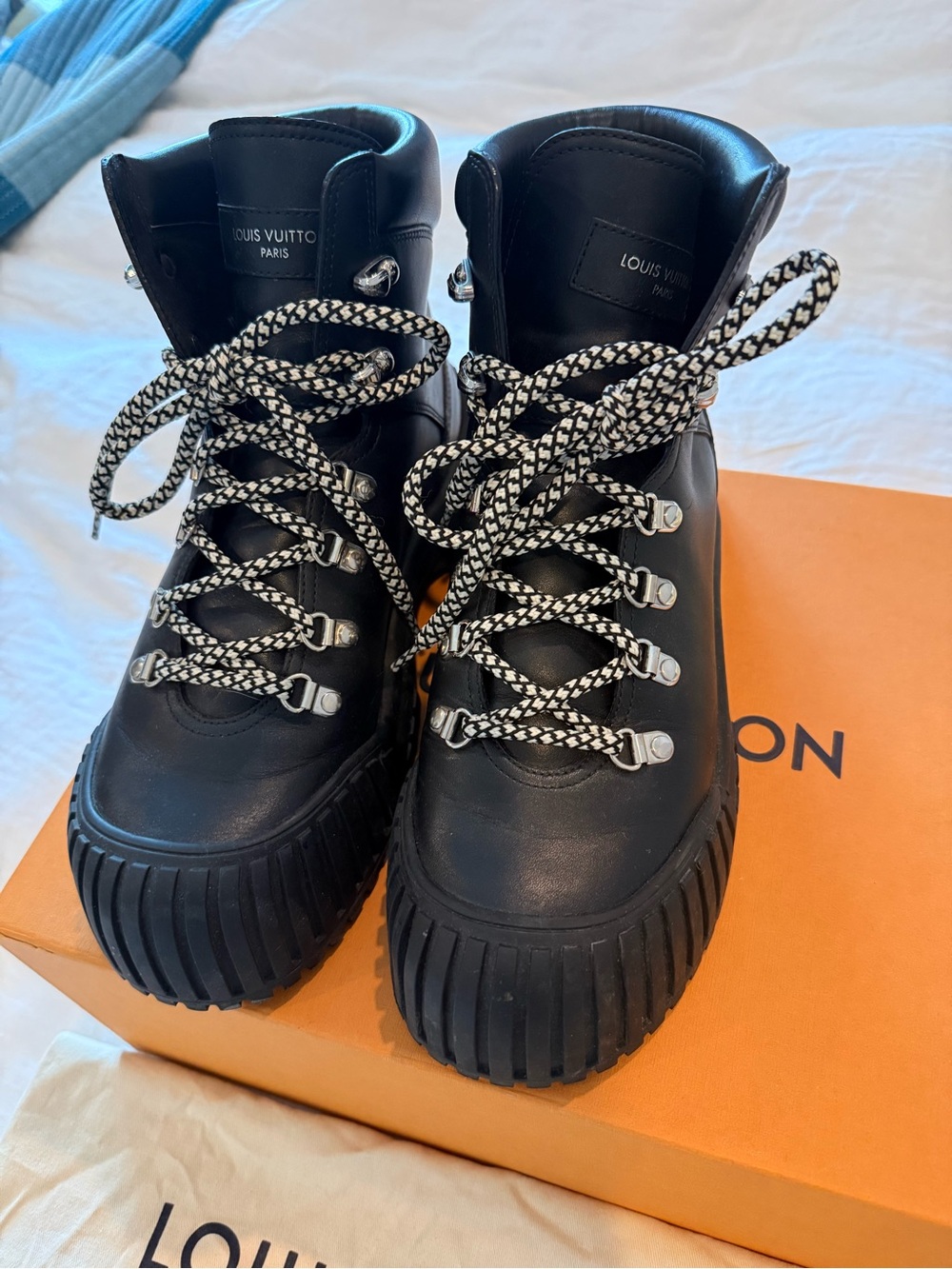 Louis Vuitton Black Ruby Flat Ranger boots